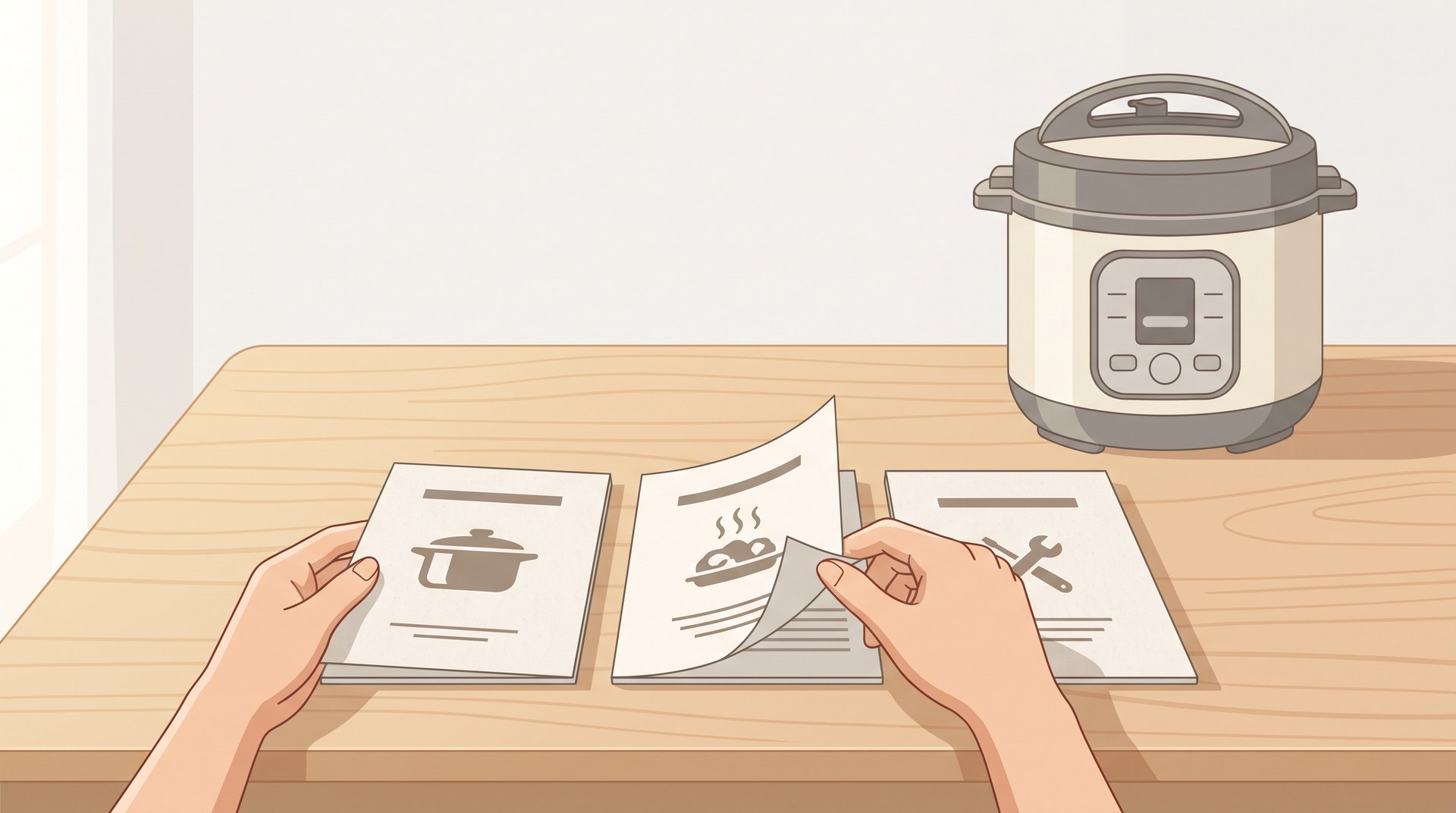 メーカーごとの説明書を並べ、最低水分量のページを見比べているところ